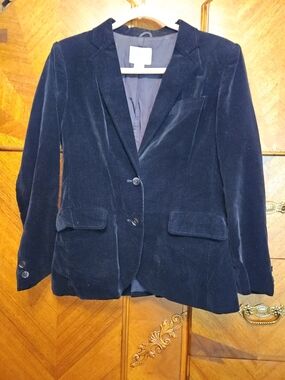 Vintage De Mura Velvet Navy/Black Women's Blazer Jacket Size 10